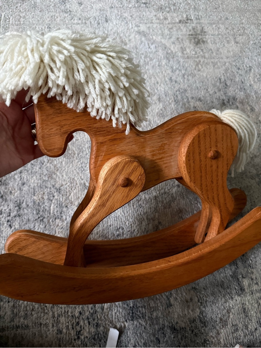 Vintage Wood Toy Rocking Horse Yarn Mane Rustic Farmhouse Nursery Child Decor - Picture 12 of 15